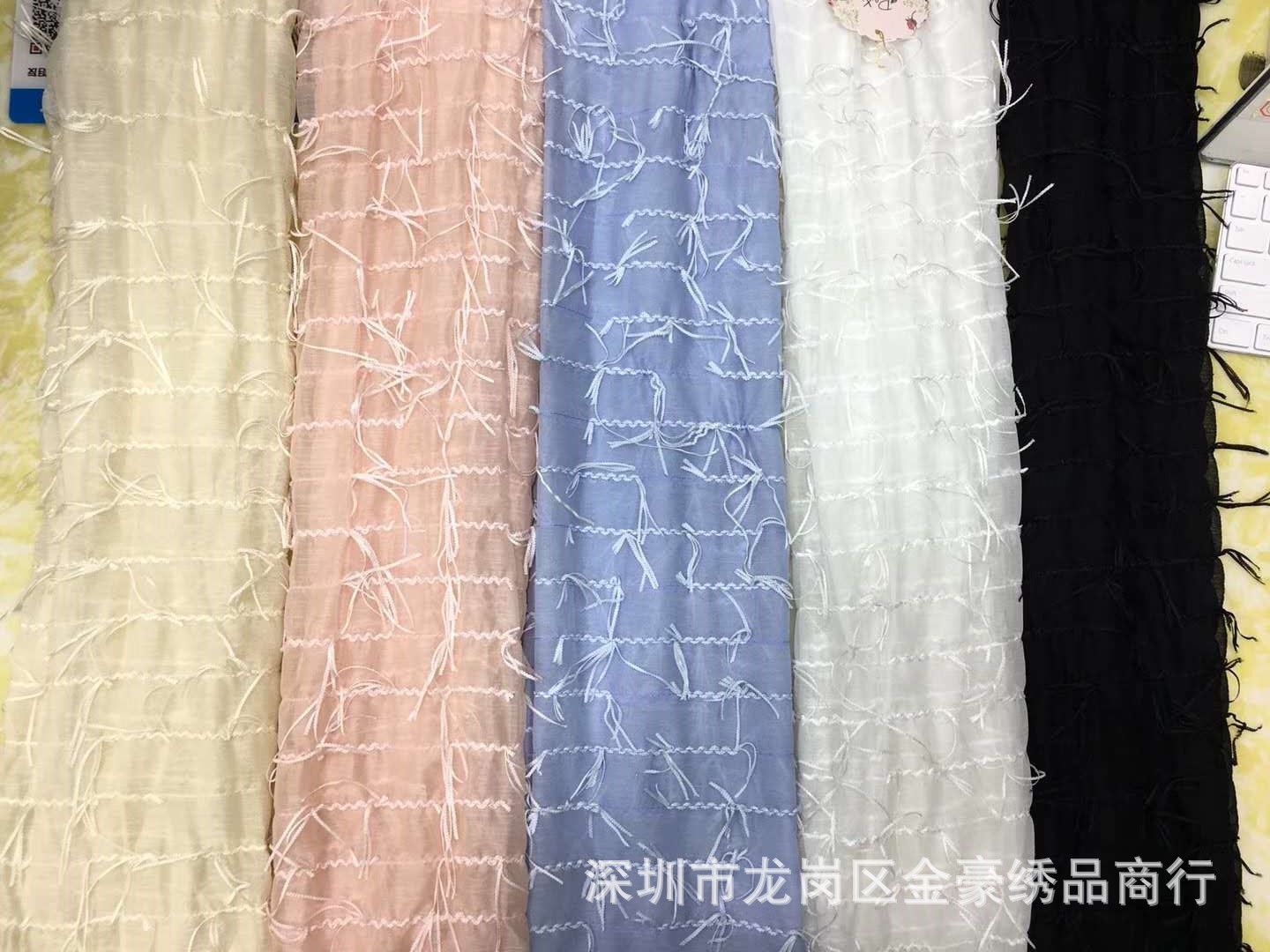 多彩色刺绣满幅 水溶蕾丝花边面料 双多色网纱布绣花 diy服装辅料