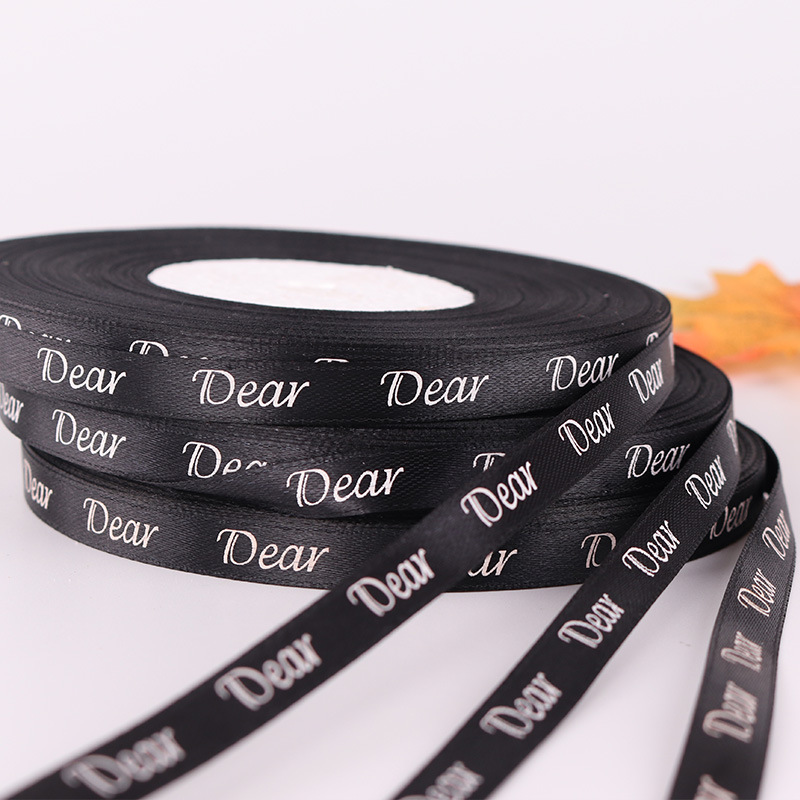 黑色絲帶 1m織帶字母絲帶 英文緞帶裝飾印字綢緞帶 定制 批發