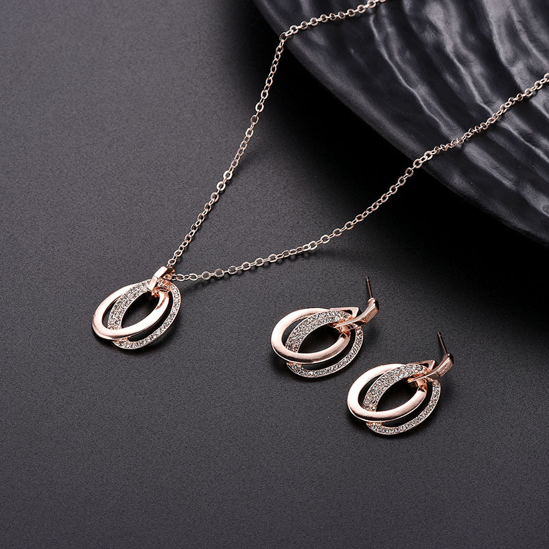 Geometric Ring Micro-set Zircon Necklace Earrings Two-piece Set display picture 5