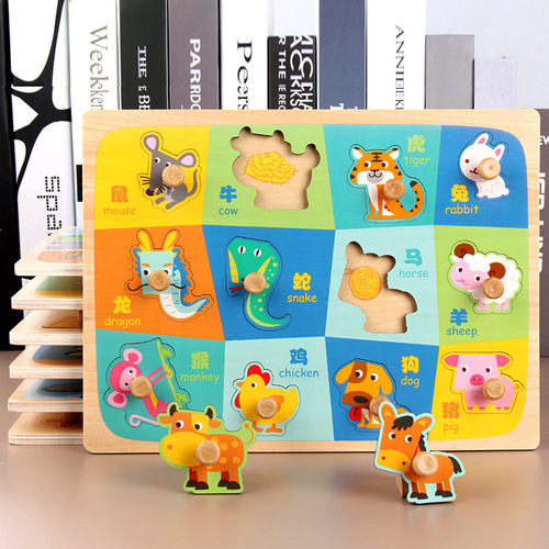 Factory direct sales hand scratching board puzzle children early education educational wooden toys numbers letters fruits geometric shapes