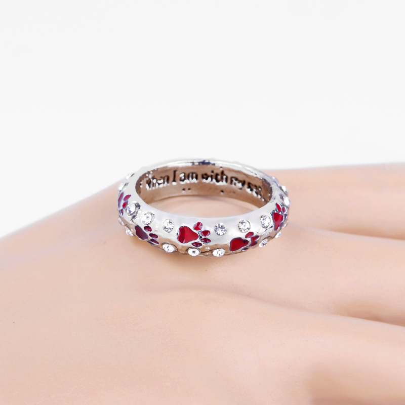 New Fashion When I Am With Mypet Pet Dog Paw Diamond Ring Wholesale display picture 2