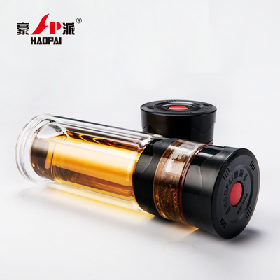 豪派厂家直销便携式茶水分离双层玻璃泡红绿茶杯茶具办公水杯子