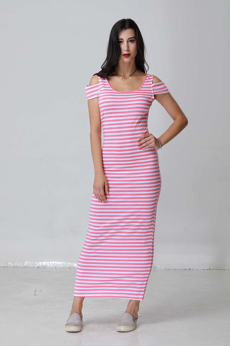 Summer Womens Maxi Dress Striped Color Block Off Shoulder Elegant Style Perfect for Parties and Events Wholesale