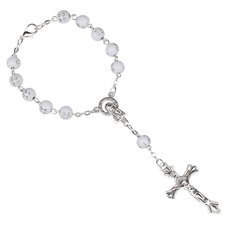 白色亚克力珠天主教念珠手链 基督教十字架耶稣圣母弯针手链批发