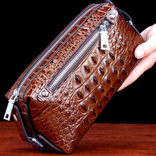 Genuine Crocodile Leather Handbag Men's Genuine Leather Large Capacity New Youth Clutch Trendy Men's Wallet Pillow Bag