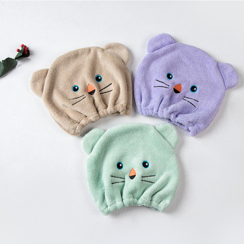 Factory direct supply of coral velvet bear dry hair cap wholesale cute cartoon shower cap children's dry hair cap wholesale