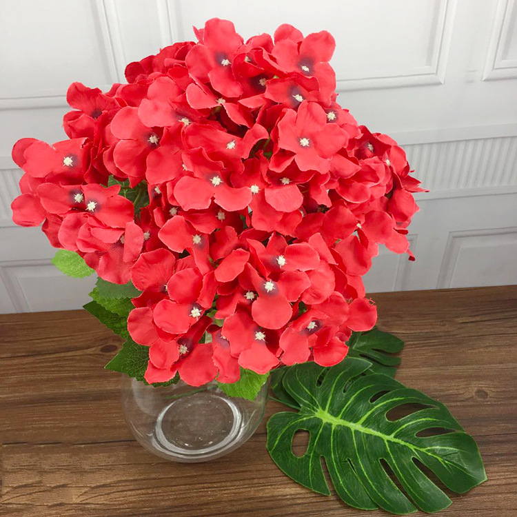 高仿真绣球花5头带绿叶绣球花婚庆装饰绢花假花 仿真花束厂家批发