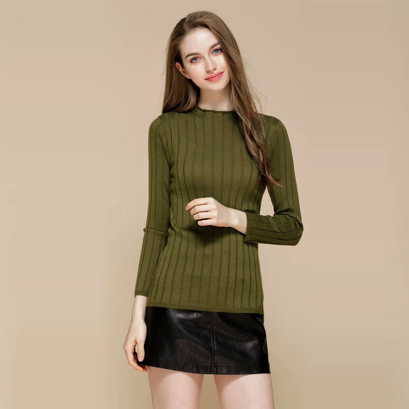 Autumn 2023 Worsted Pure Cashmere Women's Curl Crewneck Tight Slimming Thin Sweater Vertical Stripe Sweater Base