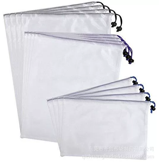 Сумка фрукта и овоща сетки сумки сетки 50Д дравстринг полиэстера Амазонки шить можно повторно использовать