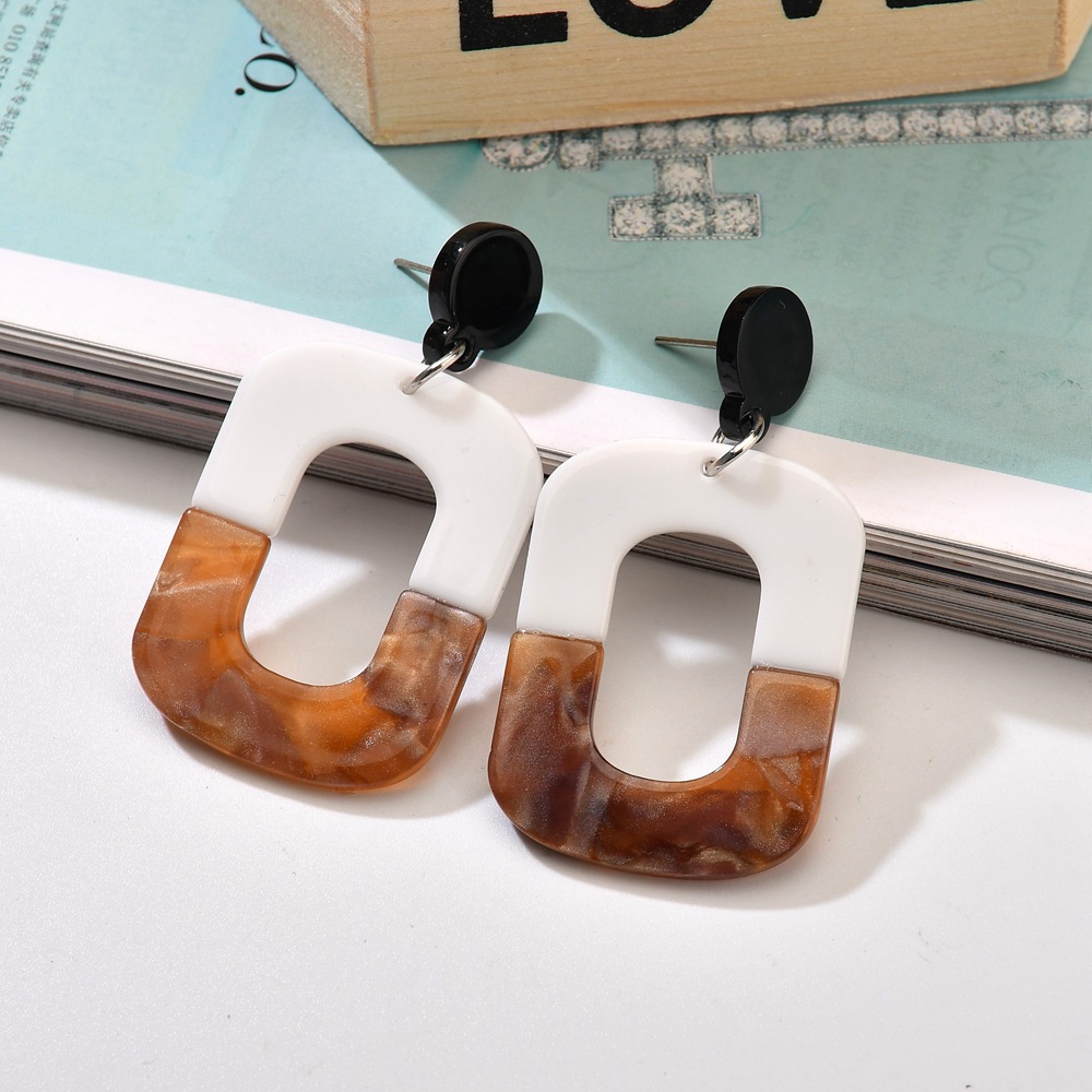 Fashion Style Light Blue, Dark Blue, Red Color Simple Multicolor Stitching Geometric Acrylic Earrings