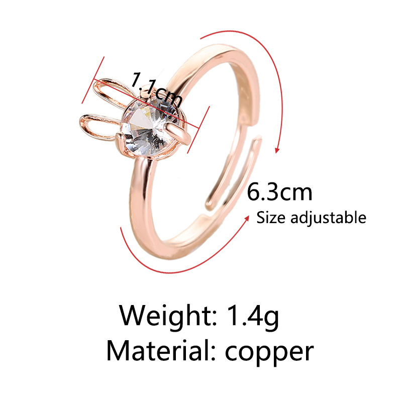 New Cute Rabbit Copper Inlaid Zircon Ring Opening Adjustable Ring display picture 1