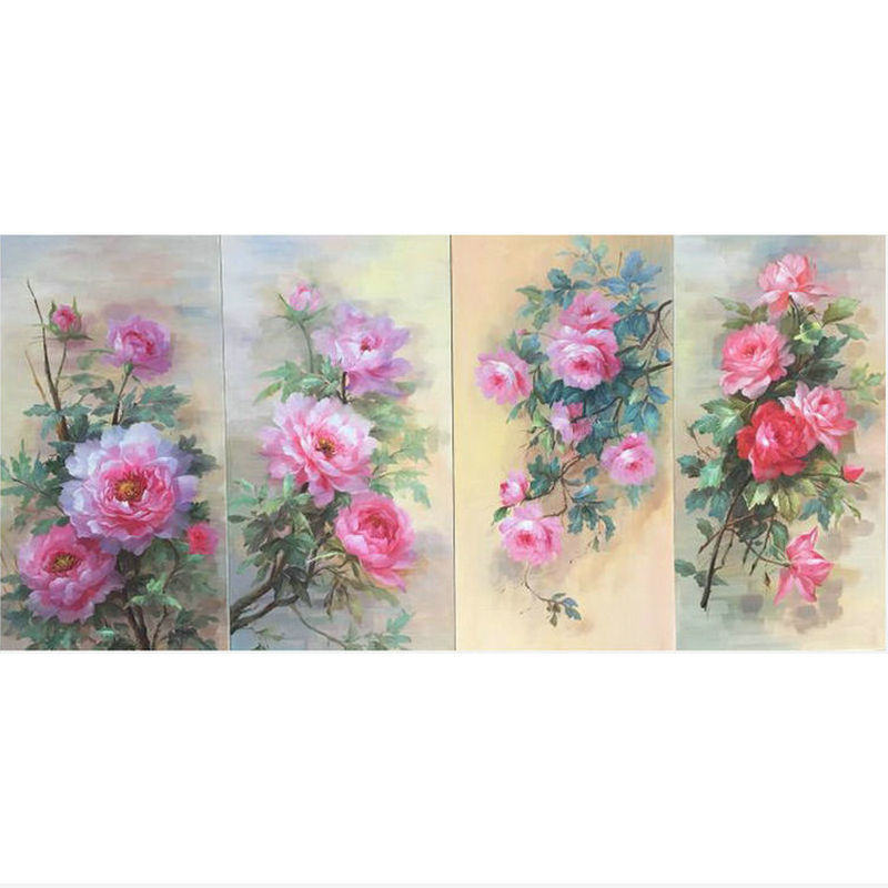 四联印象牡丹花手绘油画客厅室内沙发背景墙挂画手工画芯批发 阿里巴巴