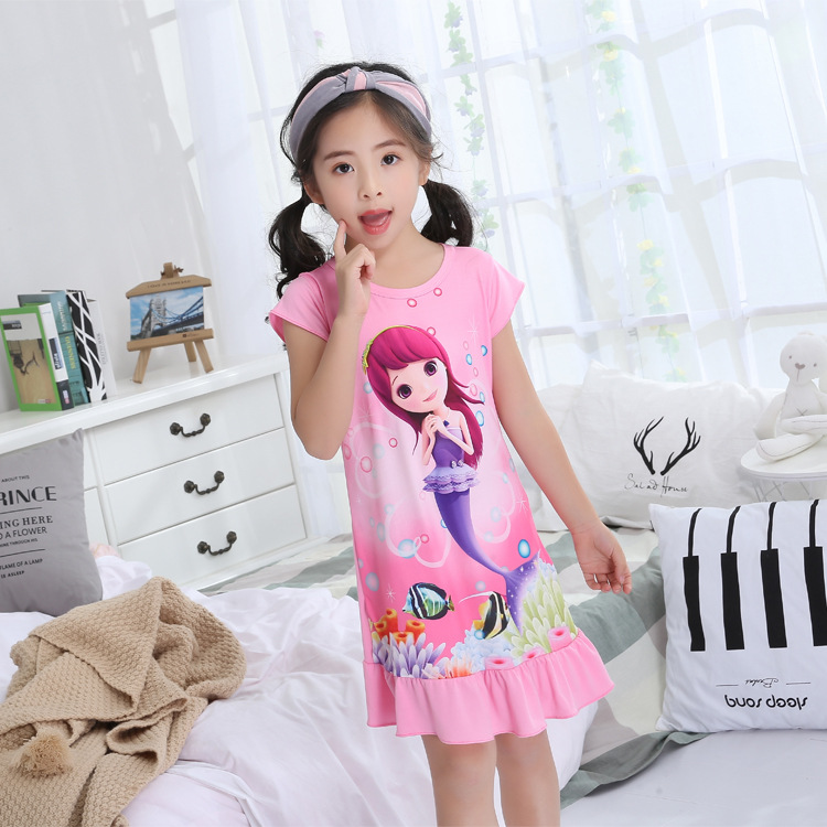 Factory wholesale spring/summer women's short-sleeved nightgowns, summer loungewear, dropshipping available, round neck, thin cartoon nightgowns.