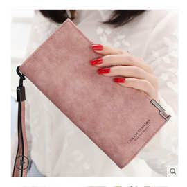 韩版女式复古磨砂钱包 拉链长款带手提手提包手机包零钱包