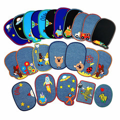 Embroidered fabric patch cartoon children denim pants knee patch hole repair sticker with backing adhesive elbow embroidered badge