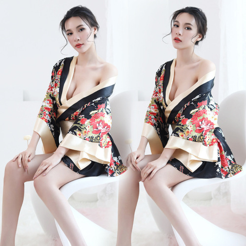 Japanese retro kimono ice silk pajamas women summer sexy temptation girl underwear cos uniform silk home clothing