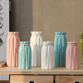 大号系麻绳陶瓷花瓶家居软装水培花器客厅餐桌干花创意欧式花瓶