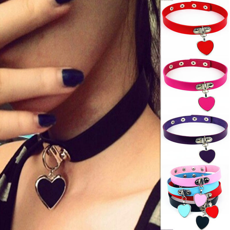 2pcs Anime Rock Harajuku Punk Gothicdrama lolita cosplay necklace for women girls singers stage performance Love Pendant Necklace Leather Collar Leather Necklaces  