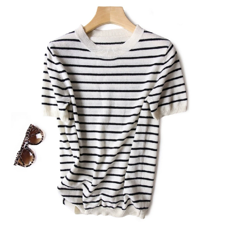 Кашемировый базовый свитер для отдыха, slim fit, с коротким рукавом, корейский стиль