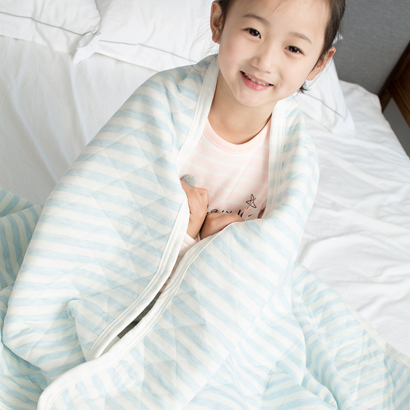 水星宝诗系列家纺纯棉空气层小被子条纹棉儿童毯空调保暖午休全棉|ru