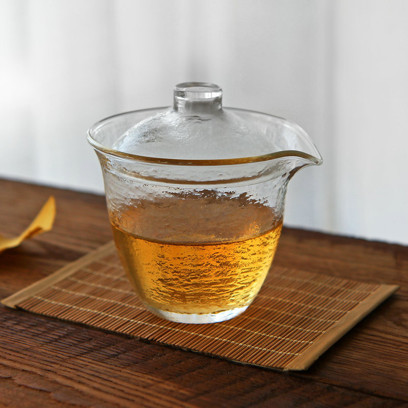 加厚耐热锤纹玻璃盖碗套装 大号日式功夫茶具盖碗品杯公杯定制|ru