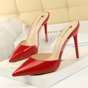 thin heel high heel patent leather wrap shallow mouth transparent 