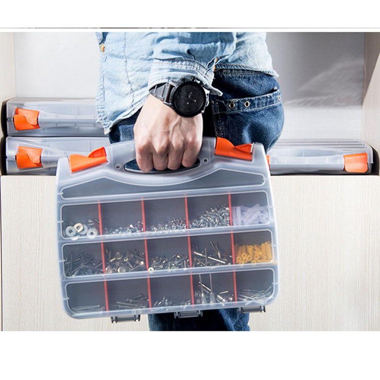 双面大提手透明零件盒收纳盒配件盒鱼钩盒杂物盒储物隔档可拆卸