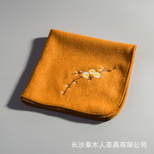 Caomuren embroidered cotton fiber tea towel thickened absorbent tea cloth cleaning towel tea ceremony rag tea set accessories