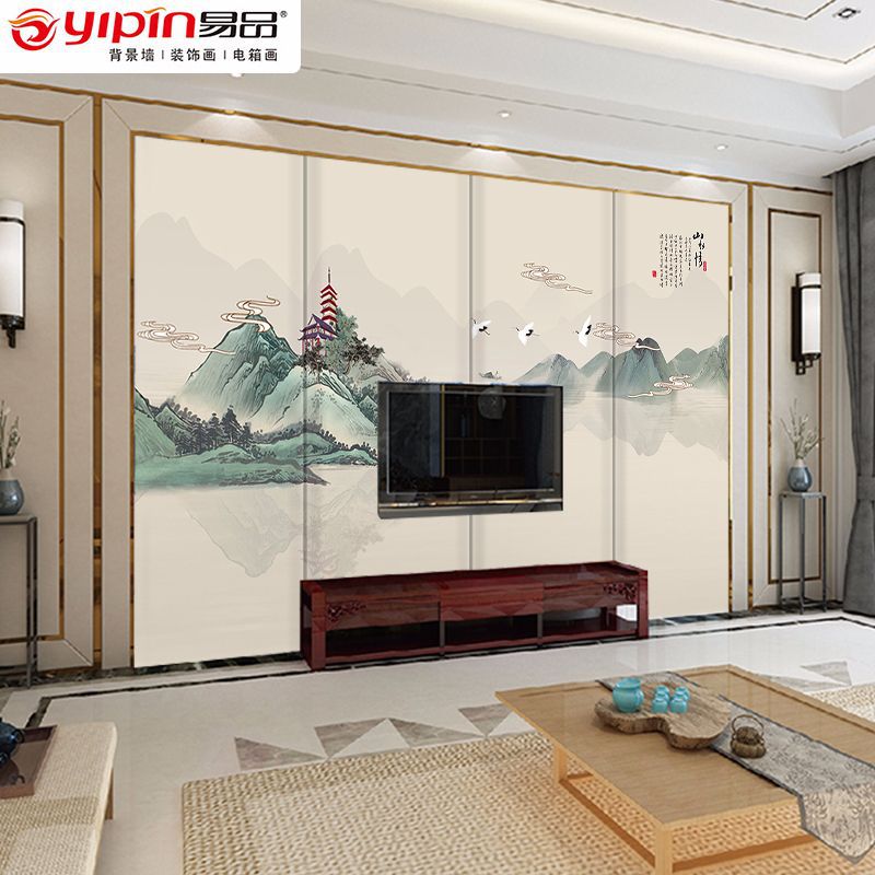 电视背景墙 中式客厅卧室床头软硬包背景墙 水墨山水壁画|ms