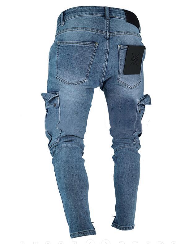 Men's Stretch Jeans Knee Hole Zipper Pants