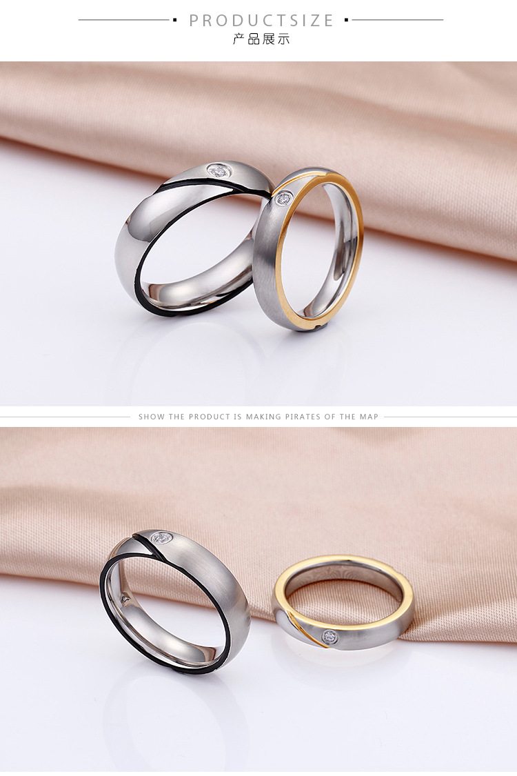 304 Stainless Steel Material European And American Fashion Gold Epoxy Resin Single Zircon Frosted Coexist Ring Stainless Steel Jewelry