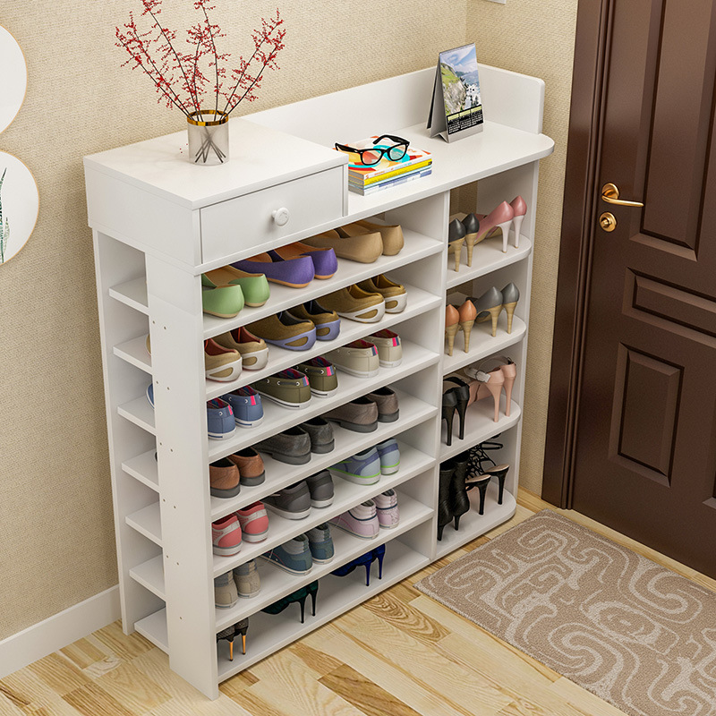 Shoe rack simple multi-storey shoe cabinet household economical solid wood color shelf door large capacity saving space