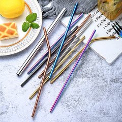 304/316 Stainless Steel Color Straws Pearl Milk Tea Milkshake Straws Cross-border Cut Bevel Drinking Straws Portable Set
