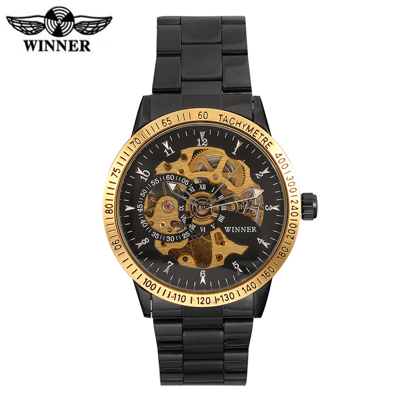Nuevo reloj mecánico de correa de acero casual para hombres de ganador de T automático hueco transparente inferior reloj de negocios para hombres