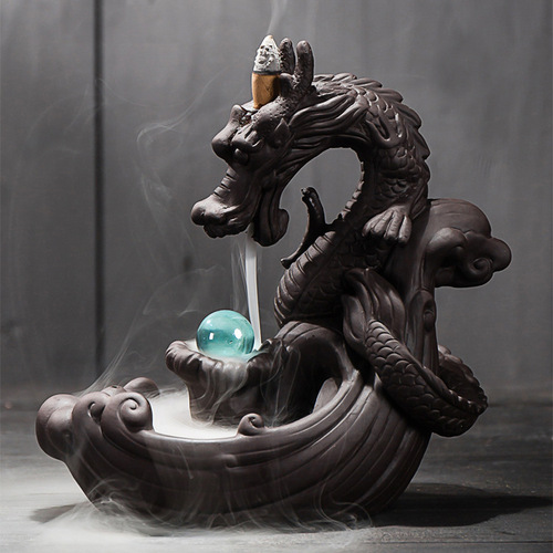 Cross-border large purple sand dragon smoke backflow incense burner tea ceremony ornaments creative incense burner dragon home furnishings incense ceremony original
