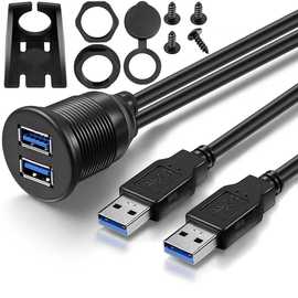 双口USB3.0 防水线 汽车轮船摩托车仪表盘面板数据延长线2米