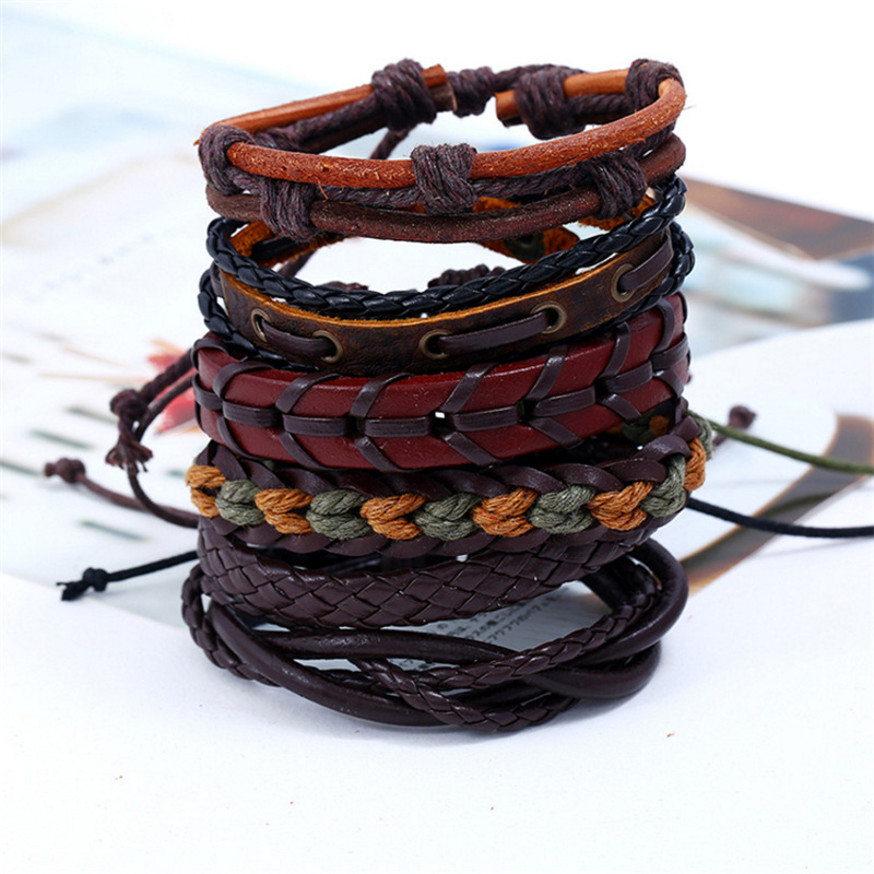 Bracelets Classification Retro Geometric Leather Handmade Men'S Bracelets Men Cord & Leather Bracelets