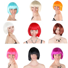 Cosplay Little Apple Fake Hair Hat Colorful Bobo Style Student Wig Multi-Color Fringe Short Hair Wholesale
