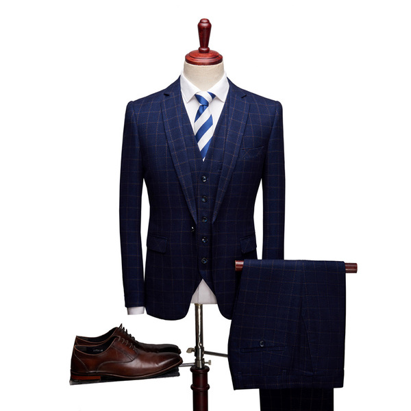 Plaid suit men’s business slim suit 3-piece bridegroom wedding best man