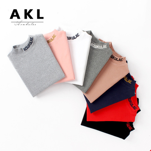 Spring and autumn Korean style new children's clothing pure cotton boys high collar long sleeve solid color thickened warm t-shirt children's bottoming shirt