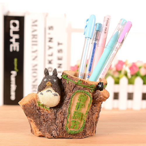 Cartoon Totoro Pen Holder Resin Crafts Pastoral Style Student Stationery Pen Holder Korean Version Creative Study Decoration