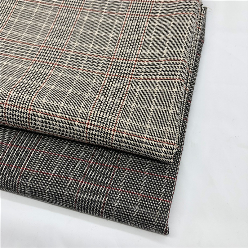 TR弹力色织格子布 男女童小西装外套裤子百褶裙面料 长期现货供应