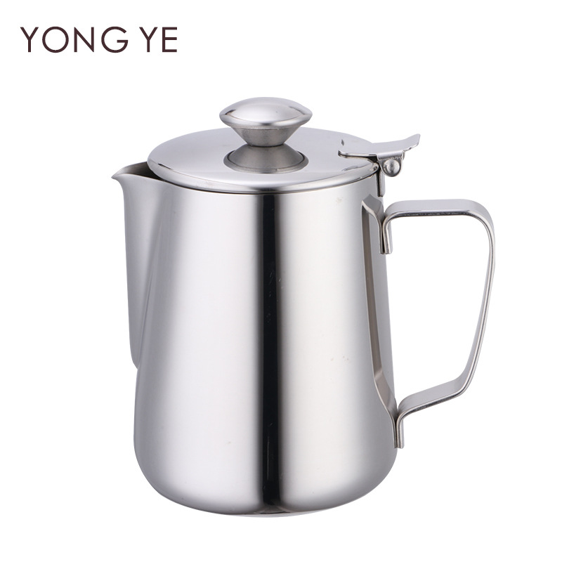 600ml不锈钢拉花缸 带盖拉花杯 奶泡杯304咖啡用具生产厂家批发|ms