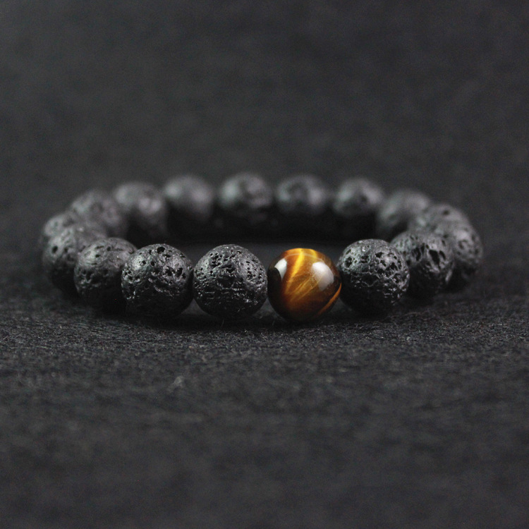 Foreign trade supply cross-border e-commerce for 8mm black volcanic yellow tiger eye bracelet yoga elastic bracelet