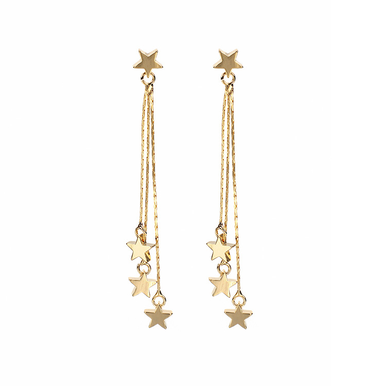 8g Weight No Inlaid Inlay Material Earrings Classification Wedding, Travel Occasion Metal Material Women'S Gender Plating Design Gold, Silver Color Korean New Beautiful Fairy Star Tassel Pendant Ladies Earrings Hot-saling Wholesale 17