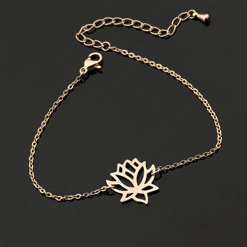 Bracelet Simple En Or Rose Bracelet Lotus En Acier Inoxydable En Gros display picture 4