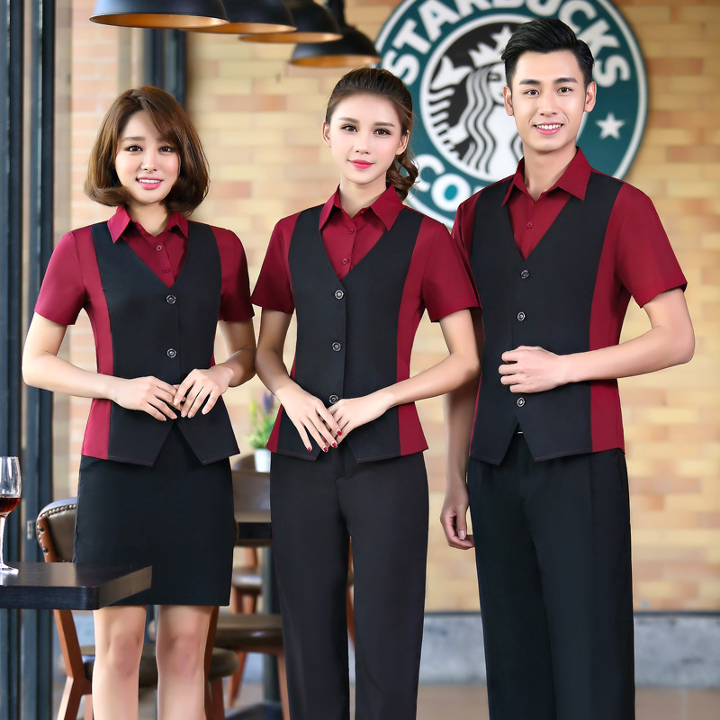 酒店KTV夏季短袖服务员工作服男女餐饮西餐咖啡厅饭店酒吧马甲制服