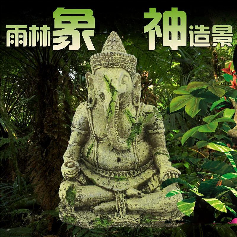 Гусеничный ящик украшение аквариум пейзаж статуя Будды Смола слон Бог домашнее животное восхождение домашнее животное деревянная коробка для кормления украшение из тропического леса