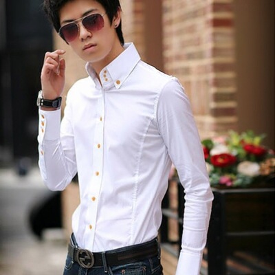 2019 fashion Self cultivation High collar shirt Long sleeve Youth leisure time DP Like a breath of fresh air Solid shirt On behalf of