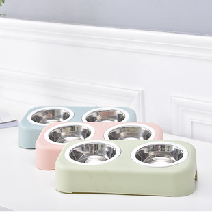 Factory wholesale plastic dog bowl double bowl cat bowl pet supplies food Basin Creative slope pet bowl Small